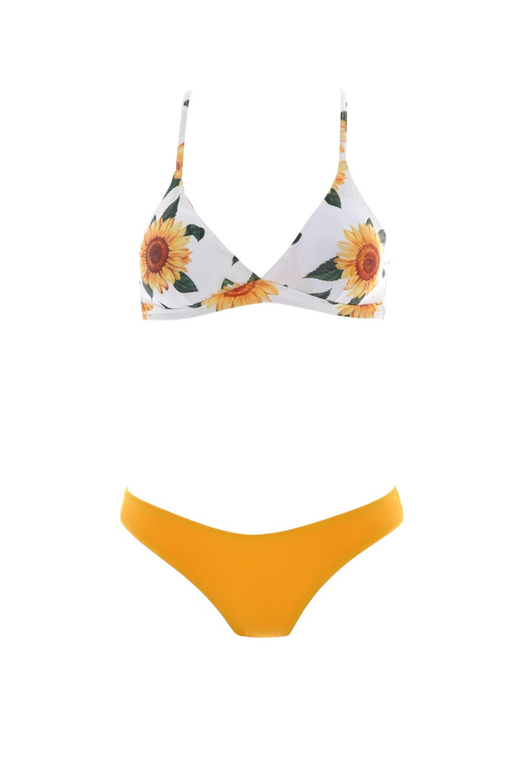 Picture of Two-Piece swimwear set white sun floral top with mustard bottom