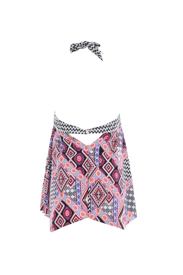 Picture of Two-Piece multi colored geometrical printed halter top with black bottom