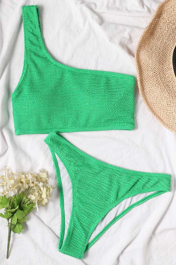 صورة Textured One Shoulder Two-Piece Swimwear - Green