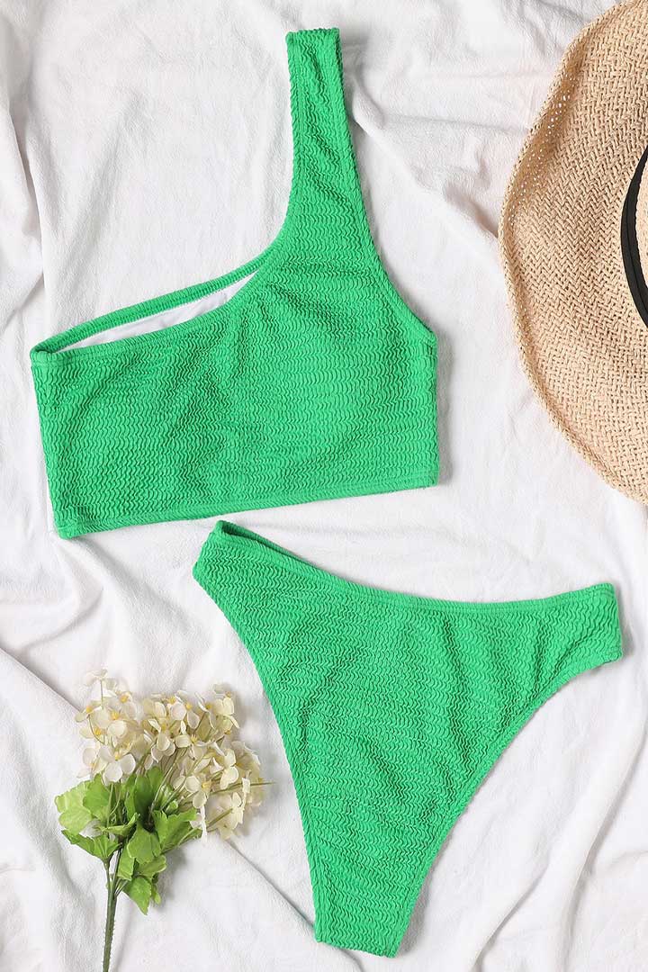 Picture of Textured One Shoulder Two-Piece Swimwear - Green