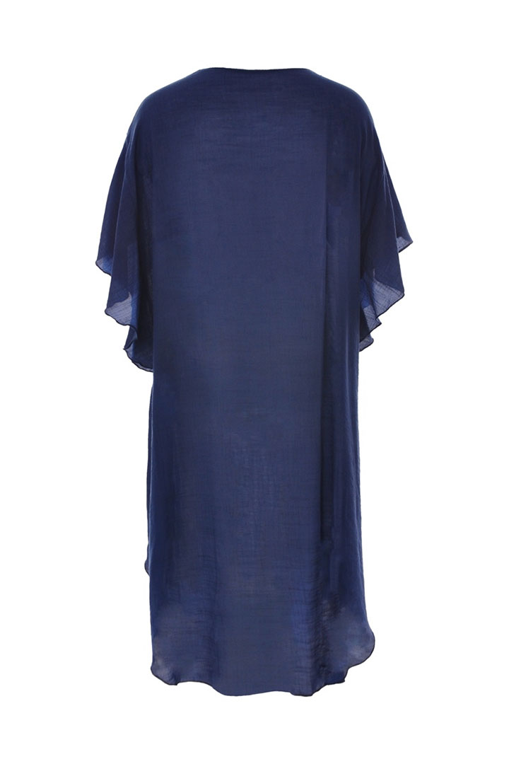 صورة فستان شاطئ شفاف بشراشيب - أزرق داكن