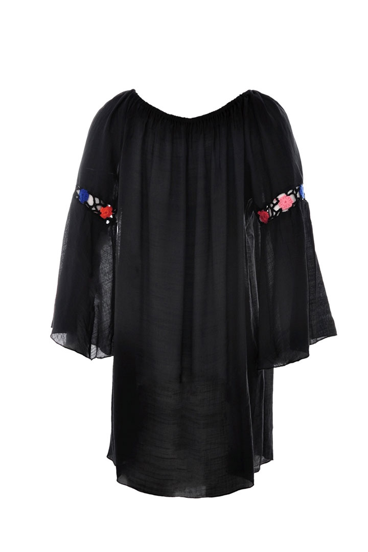 Picture of Off shoulder Tassels short beach see through cover-up dress - Black