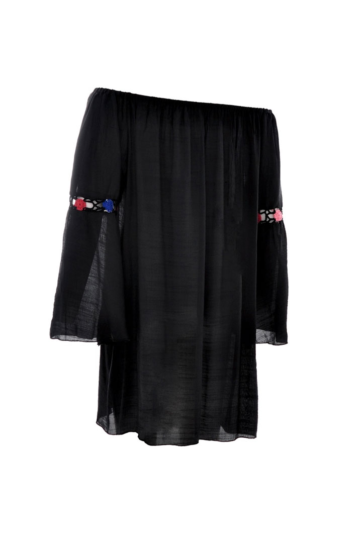 صورة فستان شاطئ قصير شفاف مكشوف الأكتاف - أسود