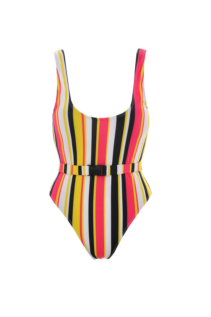 Picture of One Piece multi striped swim suit with belt - Multi