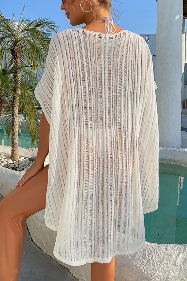 صورة Knitted Lace V-Neck Beach Cover-Up - White