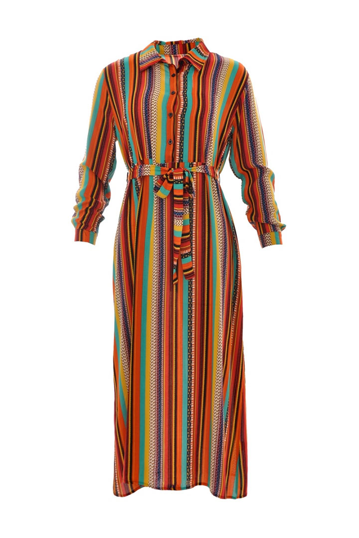 Picture of Multi color button up long beach cover-up dress - Multi