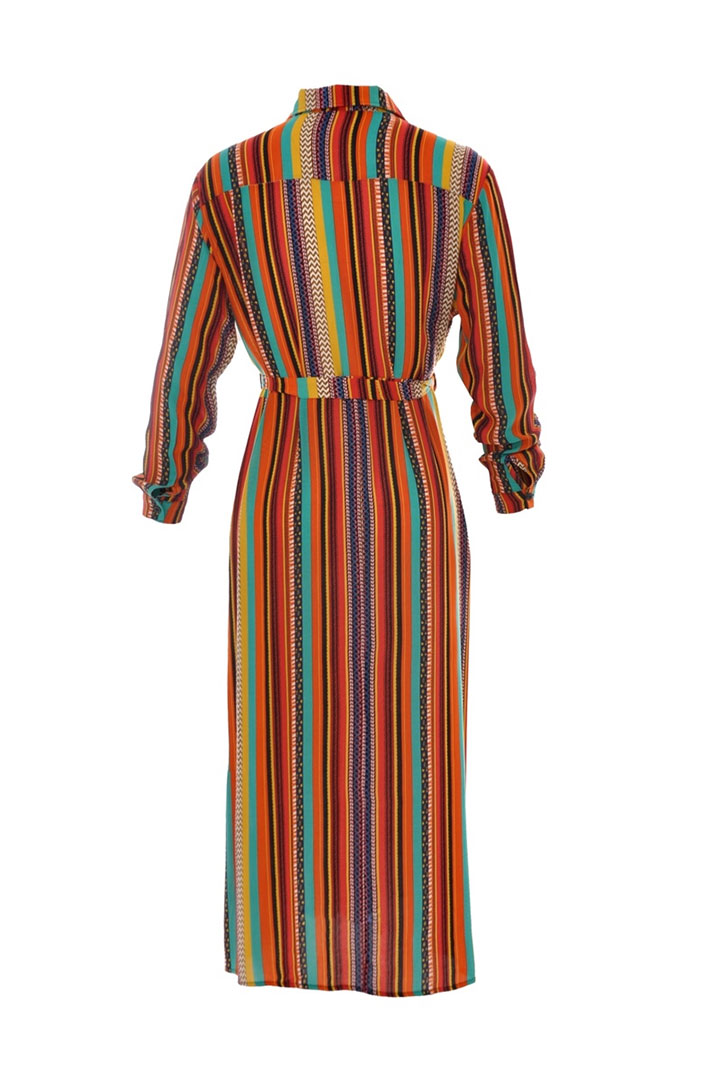 Picture of Multi color button up long beach cover-up dress - Multi