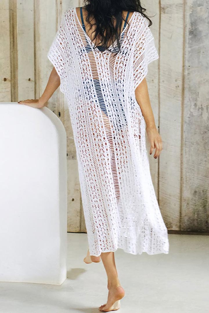 Picture of Knitted V-Neck Beach Long Dress Cover-Up - White