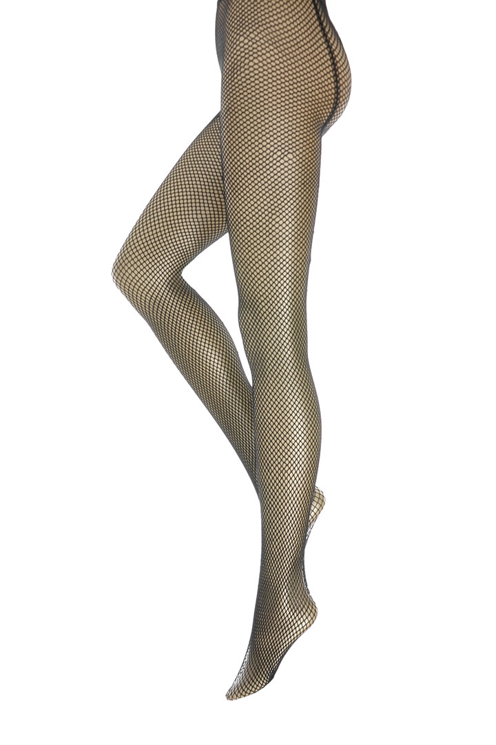 صورة جوارب طويلة ذات التصميم الشبكي على درزات خلفية في كل ساق - أسود 