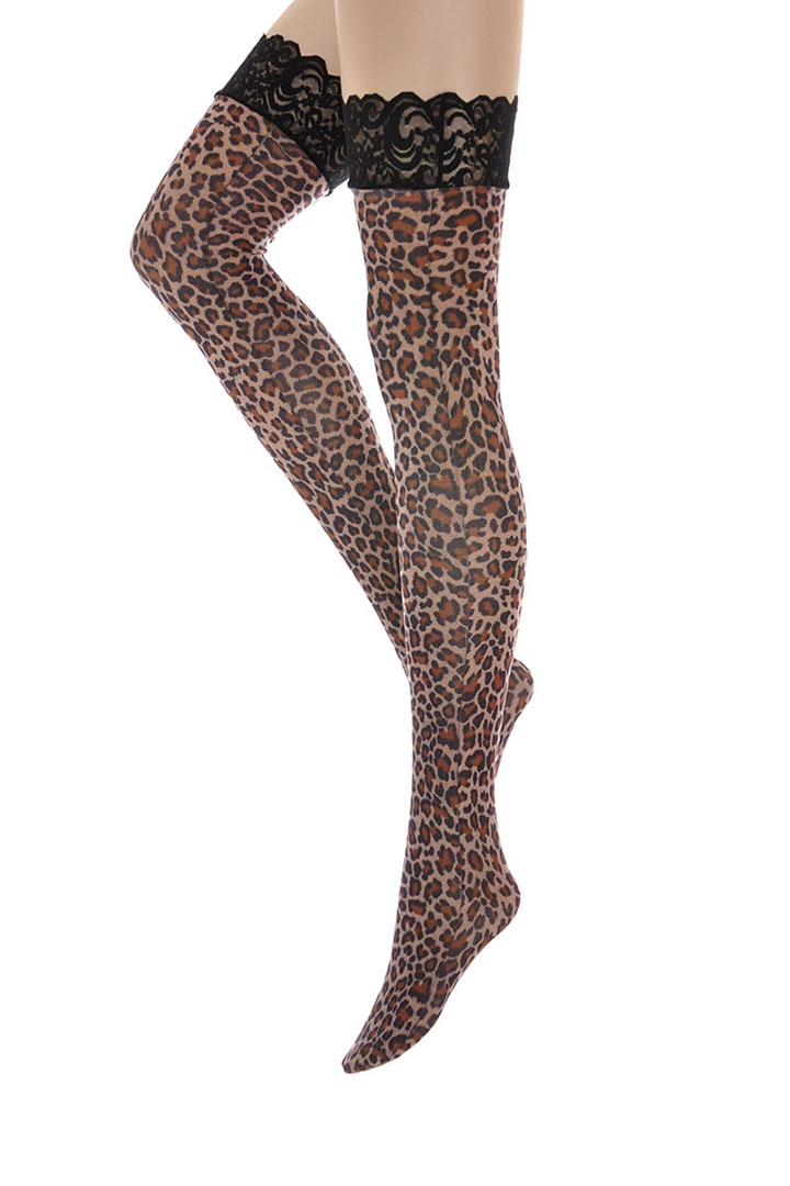 صورة جوارب طويلة مطبوعه على شكل جلد الفهد - أسود 