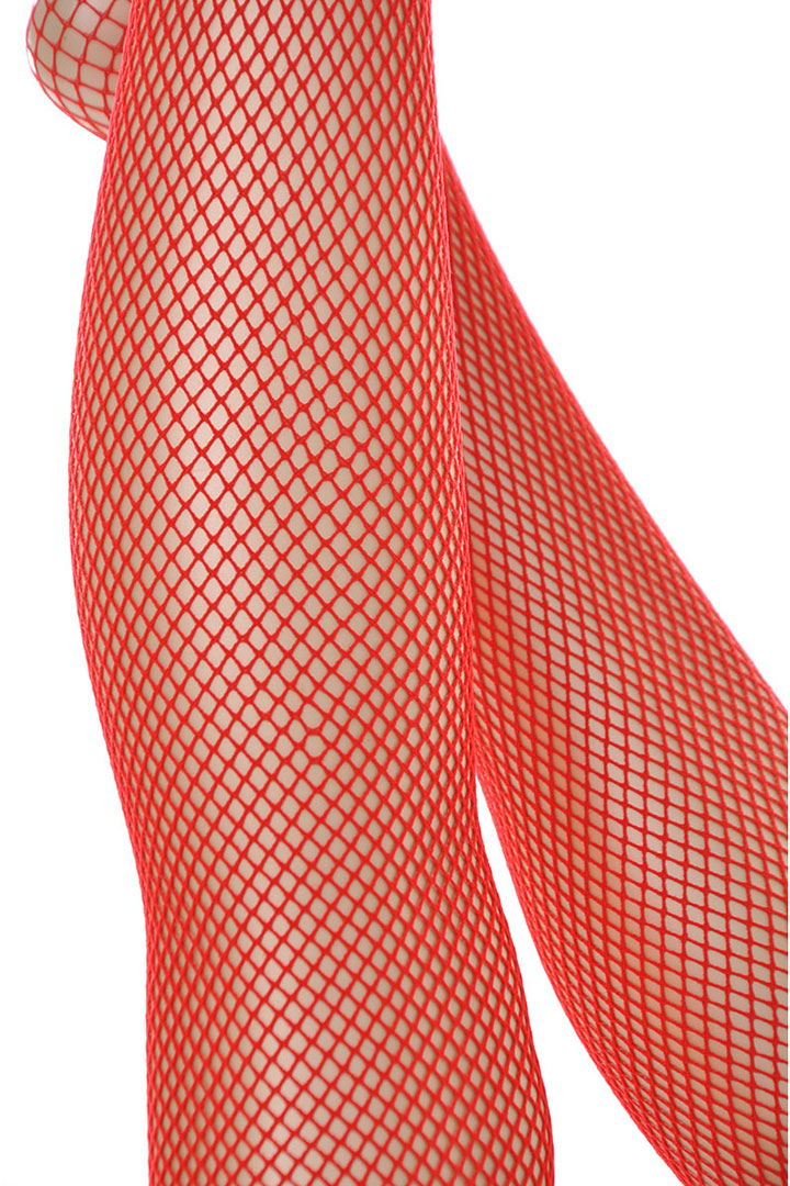 صورة جوارب بتصميم شبكة  بطول الفخذ - أحمر