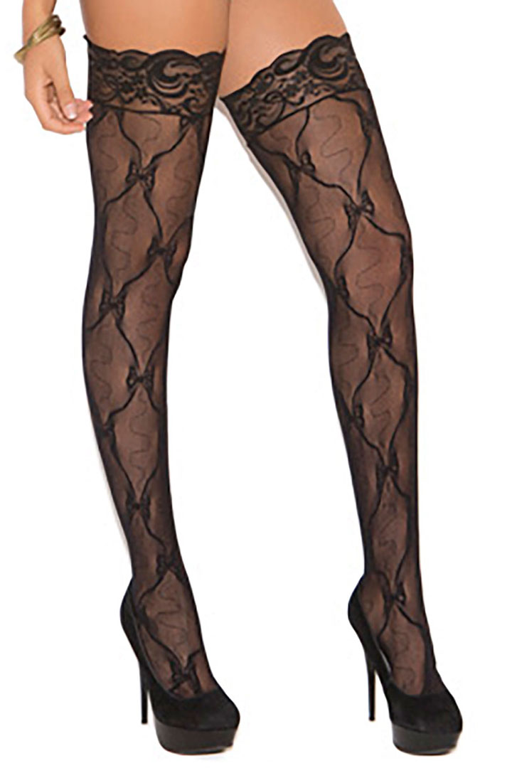 Picture of Lace Thigh Hi with Back Seam -  Black