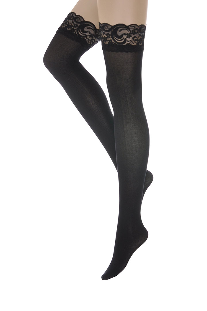 Picture of Opaque Thigh Hi/"Stay Up"Silicone Lace Top-Black