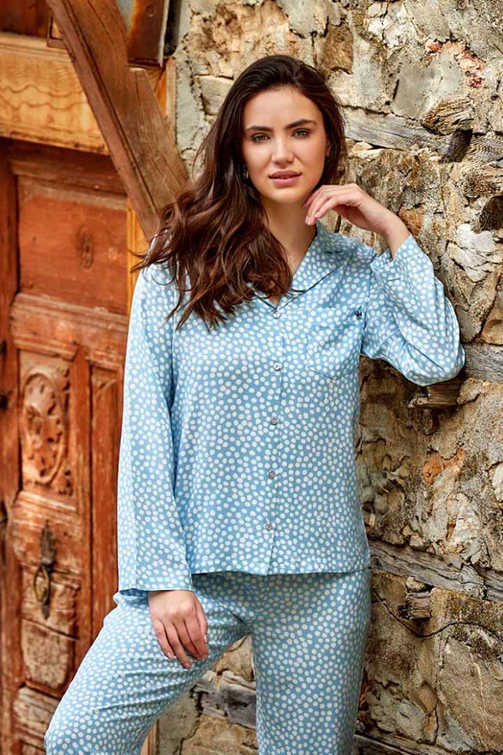 Picture of Set of Polka Dots Full Sleeves Top with Pajama - Sky Blue