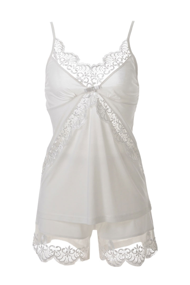 Picture of Sleeveless Laced Design Top with Shorts - White