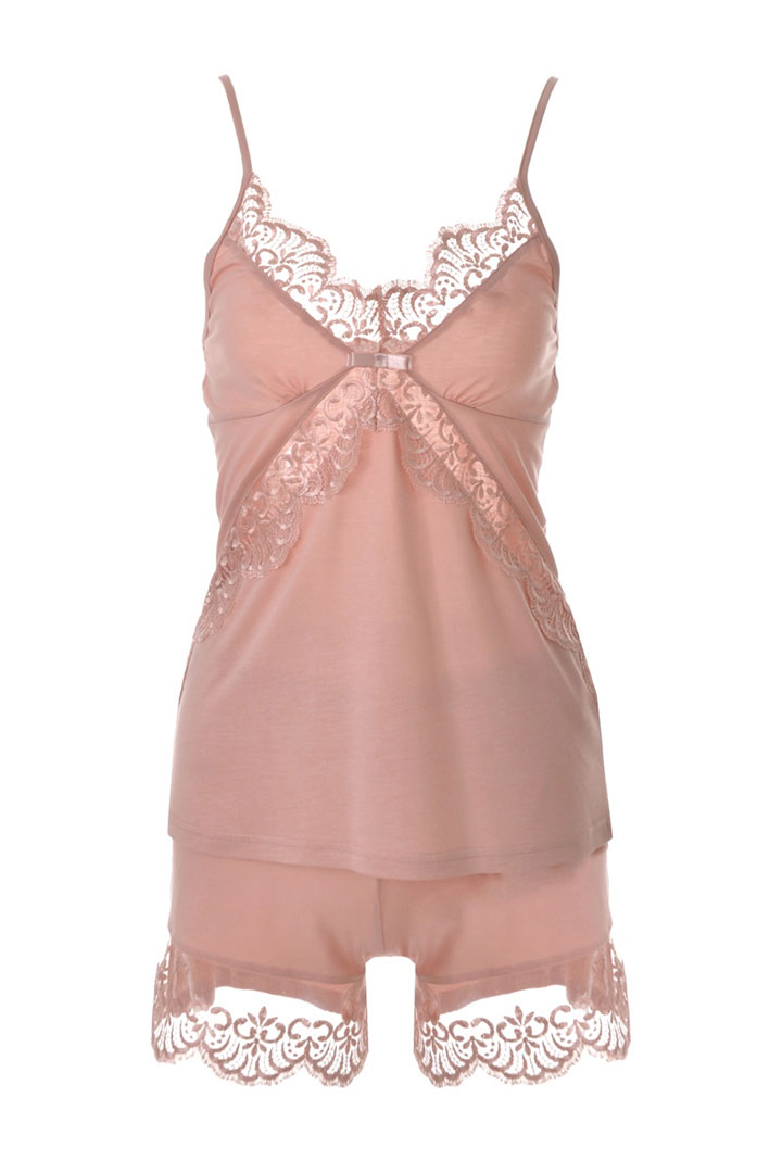 Picture of Sleeveless Laced Design Top with Shorts - Nude Pink