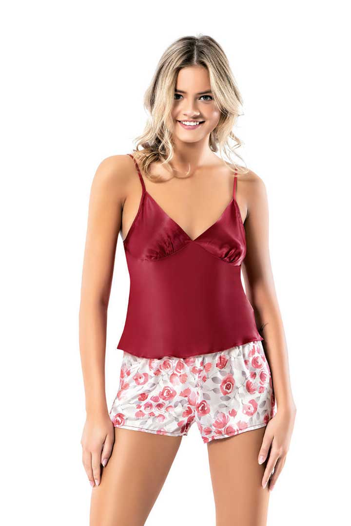 Picture of Sleeveles Top with Floral Shorts Set - White & Red