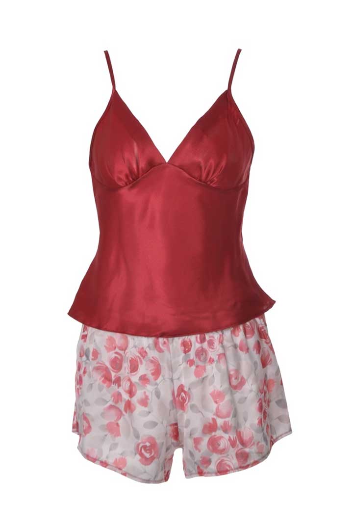 Picture of Sleeveles Top with Floral Shorts Set - White & Red