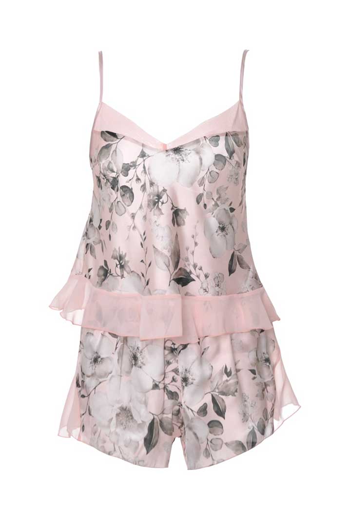 Picture of Sleeveles Floral Top with Shorts Set - Nude Pink