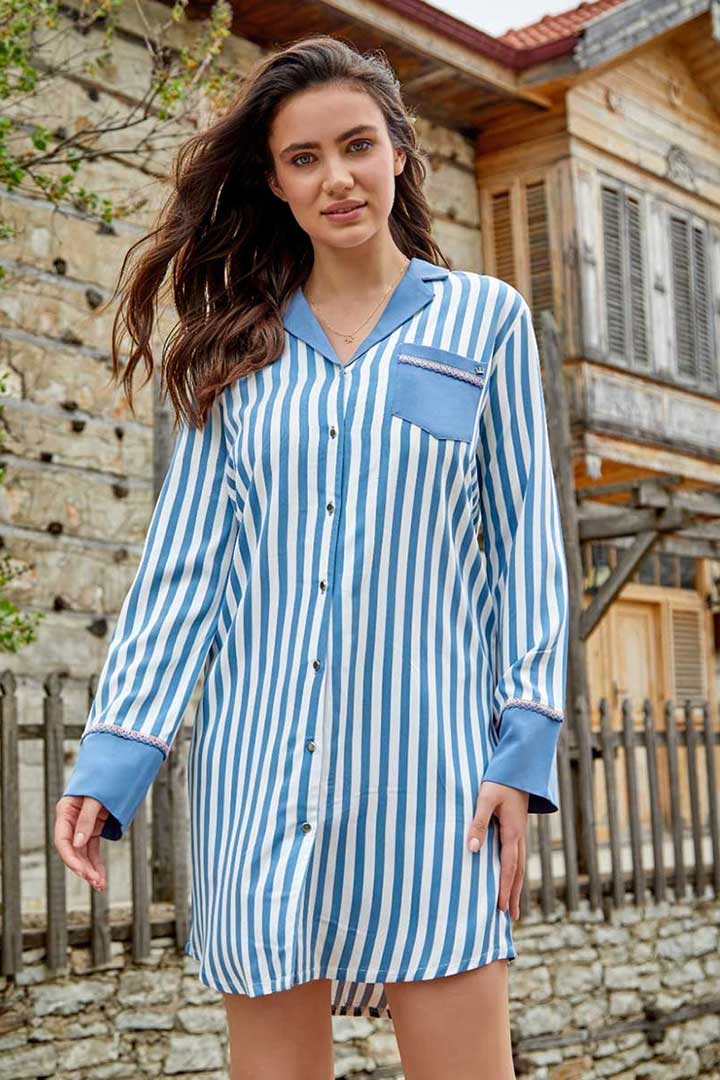 Picture of Striped Button-Up Dress - Stone Blue