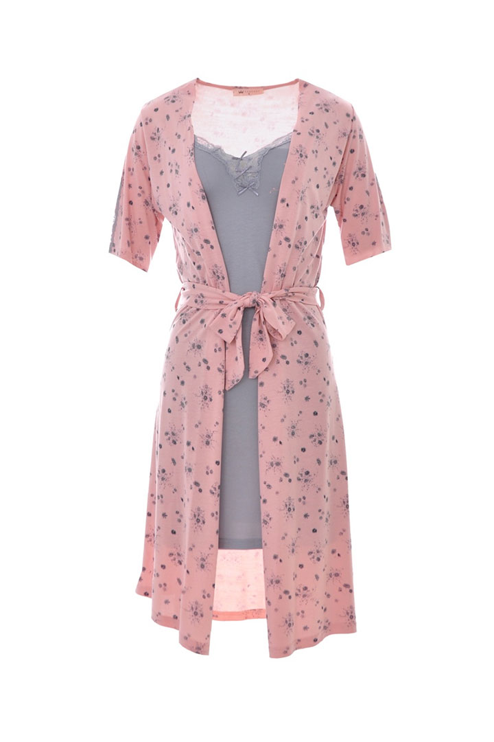 Picture of Floral Cardigan with Inner Slip - Nude Pink & Grey