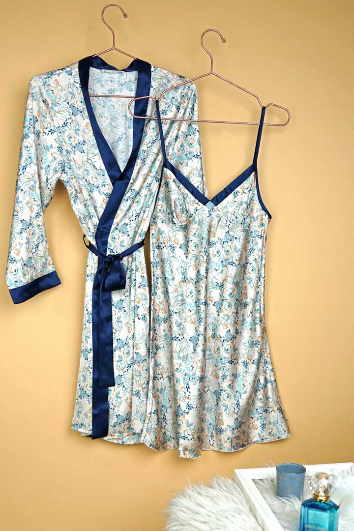Picture of Navy Floral 2 Pcs Short Nightwear - Navy Blue