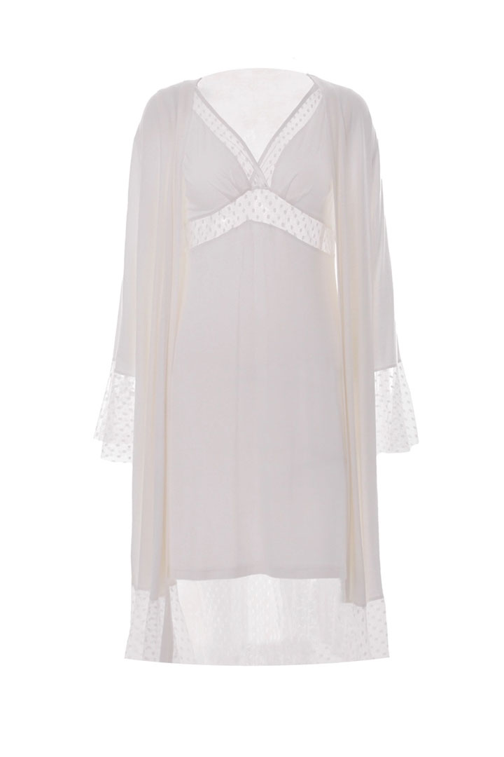 Picture of Ecru Laced Sleeve End Robe with Inner Slip  - White