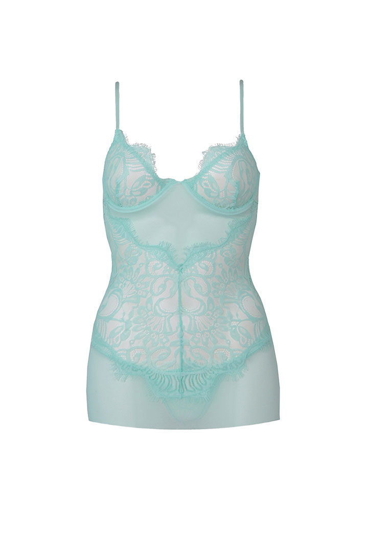 Picture of Mesh and eyelash lace babydoll - Mint Green