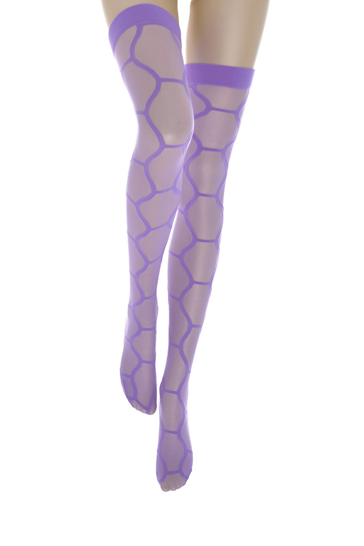 Picture of Sheer Long Sleeves Hexagon Pattern Teddy/Hosiery-Purple