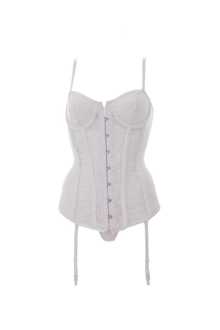 Picture of Lace Bustier With Underwire Cups With G- String - White