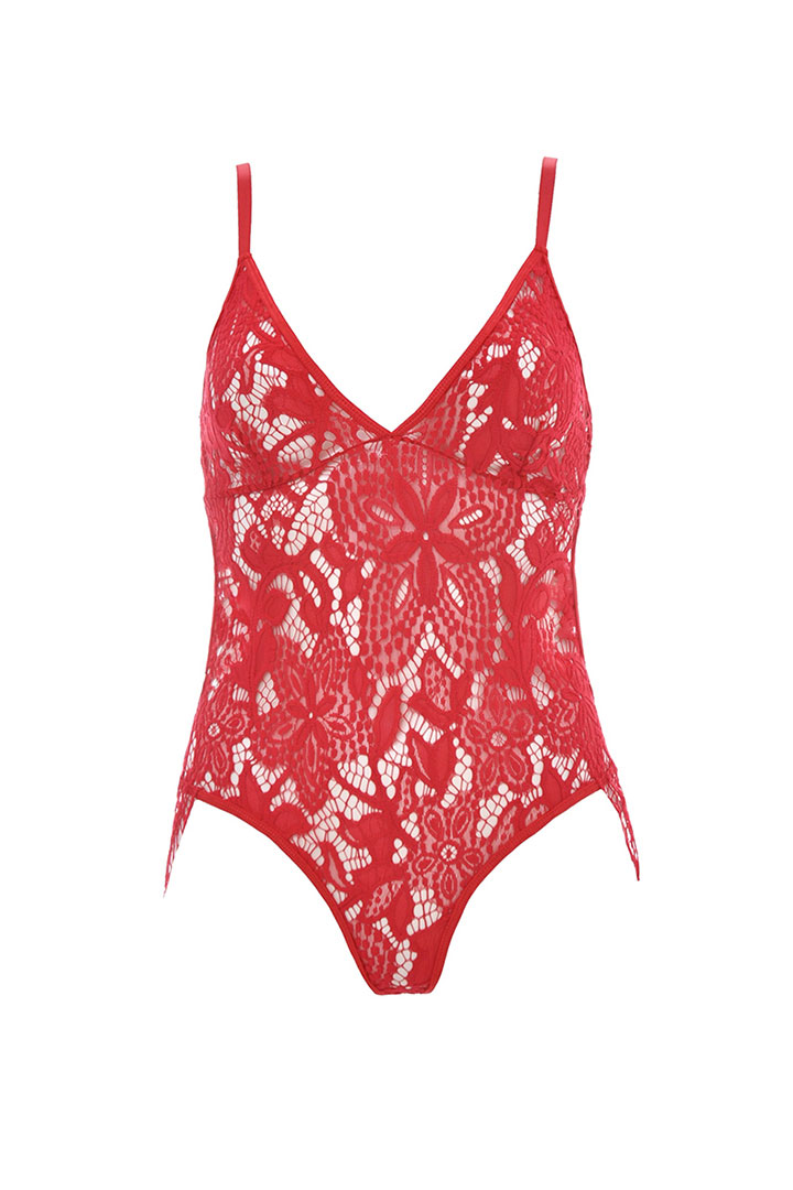 Picture of Lace teddy with adjustable straps - Red