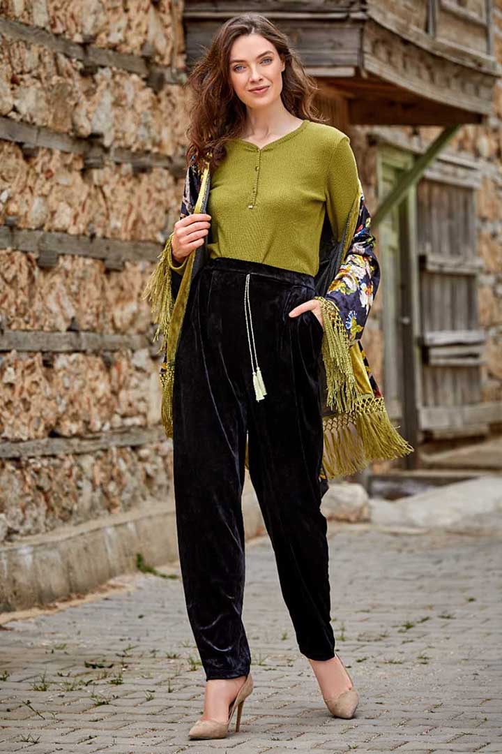 Picture of 3 Pcs Set of Pajama - Black & Olive Green