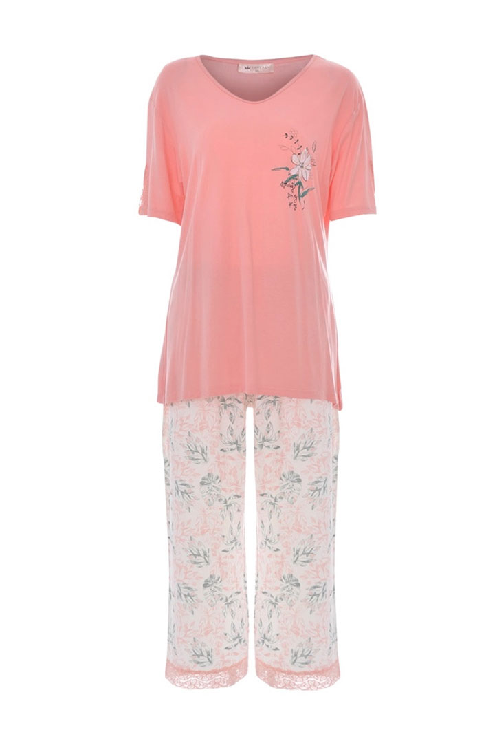 Picture of Half Sleeves Top with Quarter Length Pajama - Peach