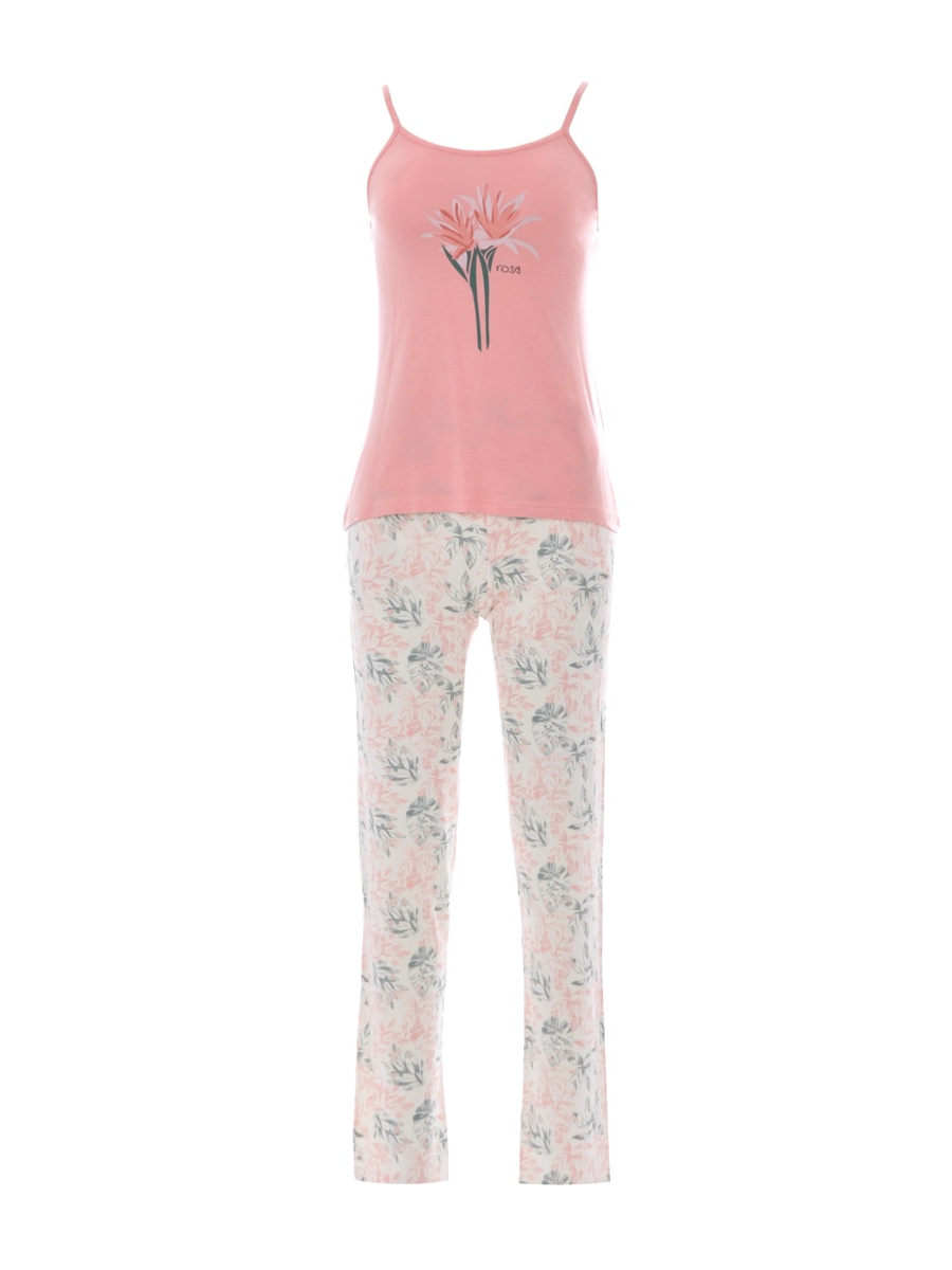 Picture of Set of sleeveless top with pajama - Pink & white