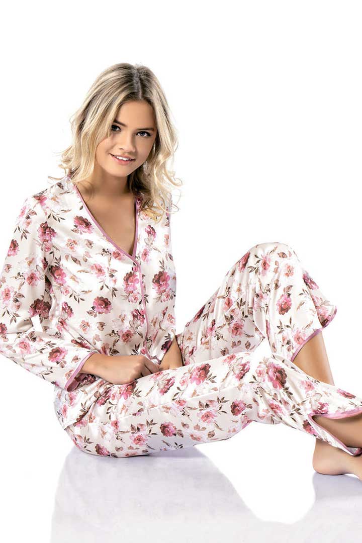 Picture of Pink Floral 2 Pcs Pajama Suit - White