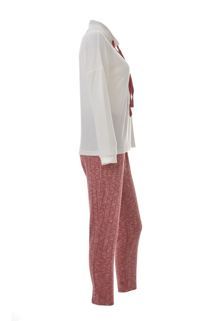 Picture of Set of Turtle Neck top with Pajama - White & Desert Rose