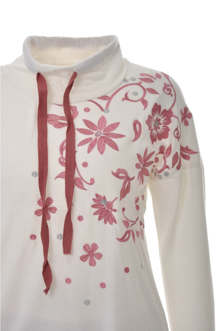 Picture of Set of Turtle Neck top with Pajama - White & Desert Rose