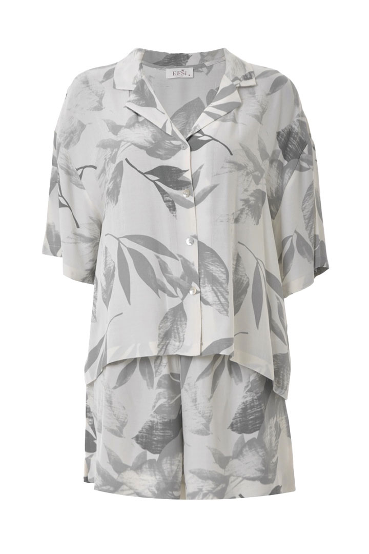 Picture of Set of Leaf Printed Top with Shorts - White