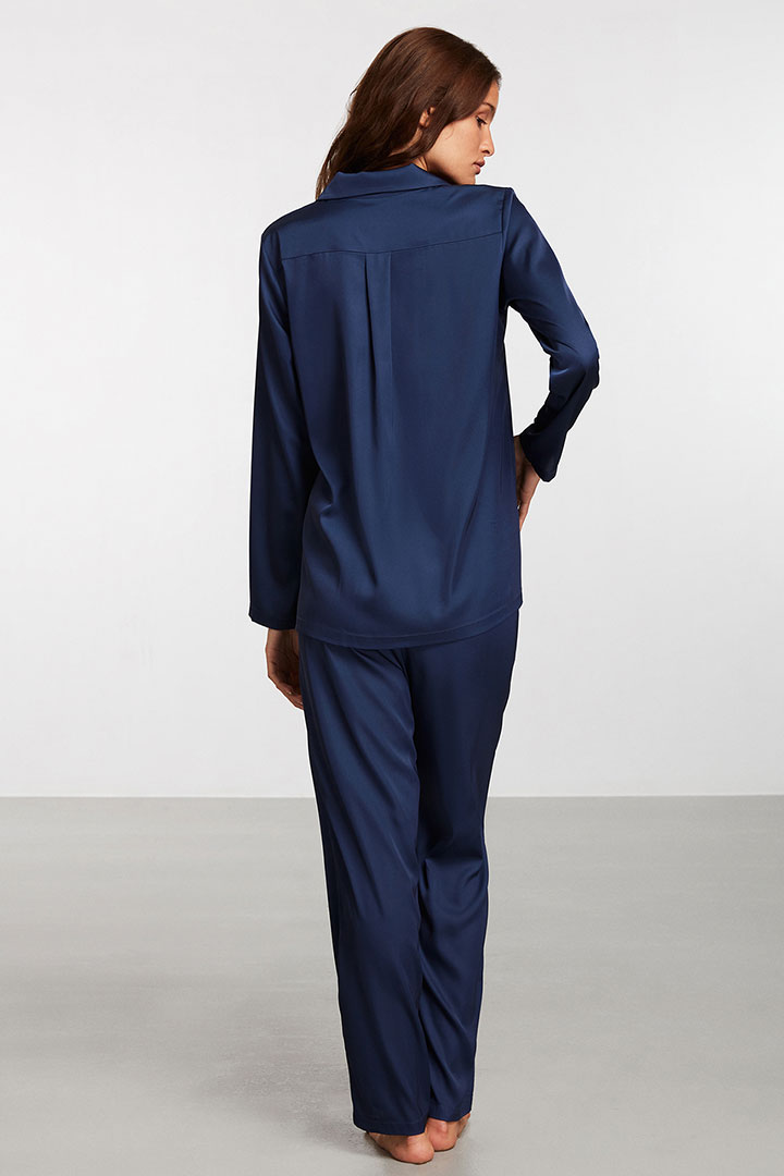 صورة Satin Pajama Set - Navy Blue