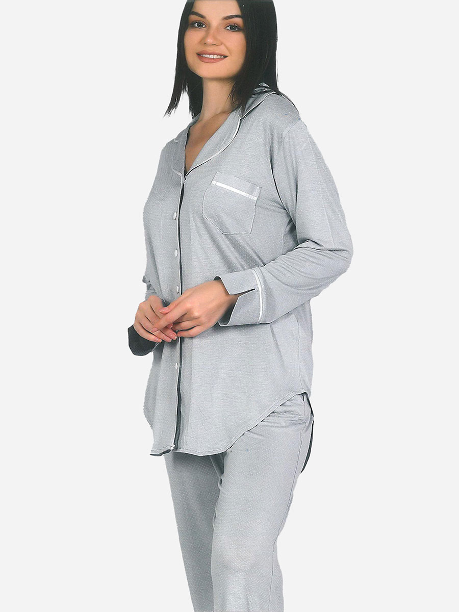 Picture of Side Pocket Long Sleeves Pajama Set - Grey