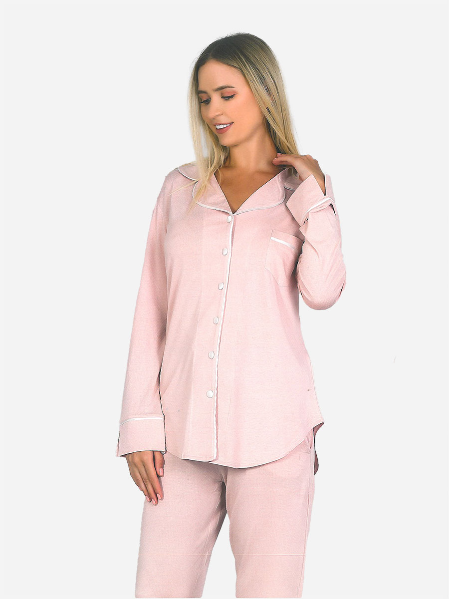 Picture of Side Pocket Long Sleeves Pajama Set - Pink