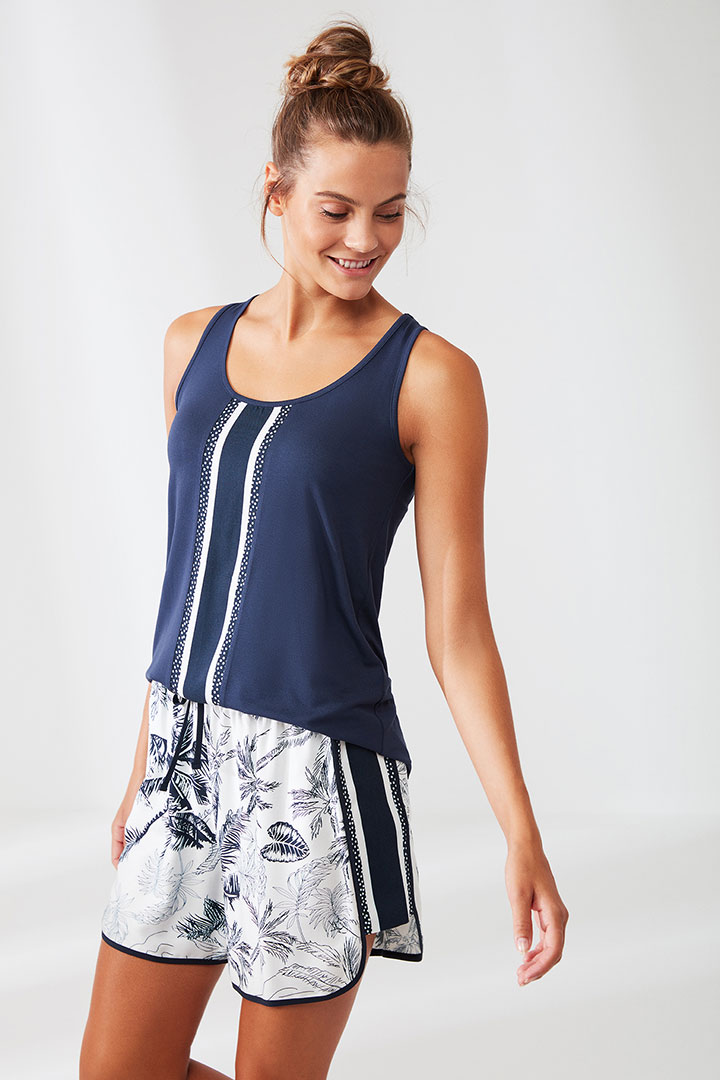Picture of Navy Blue Sleeveless Top with Floral Shorts - Mixed