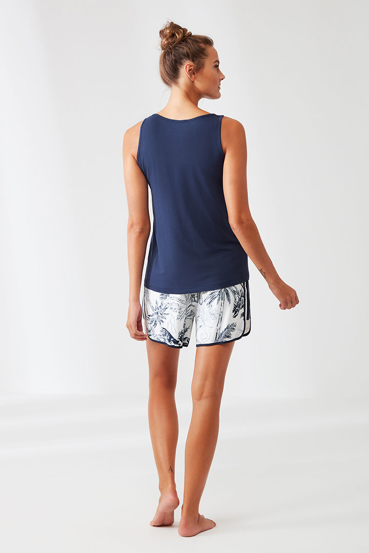 Picture of Navy Blue Sleeveless Top with Floral Shorts - Mixed