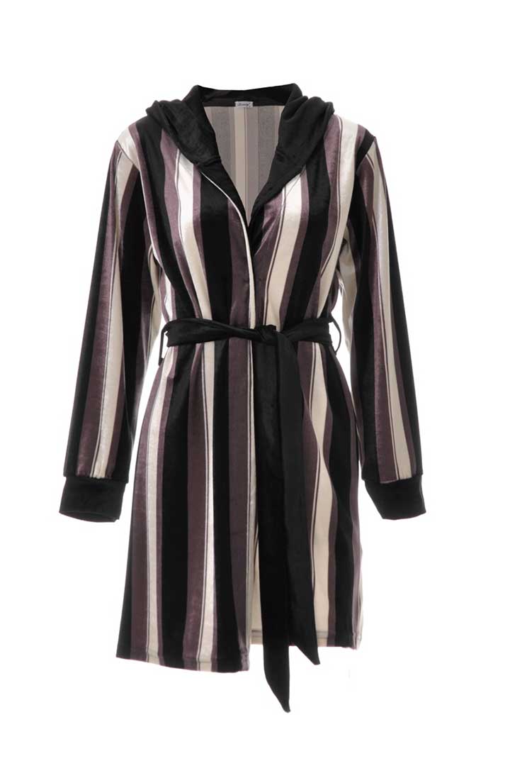 Picture of Striped Velvet Hoodie Robe - Multi