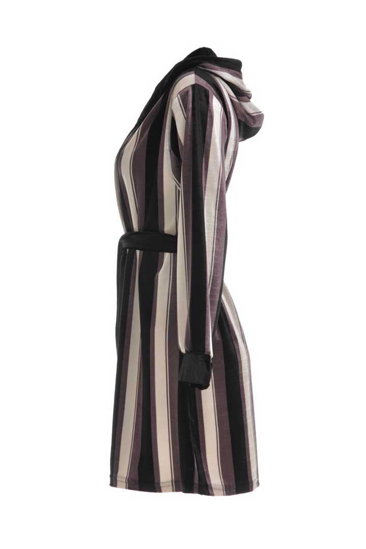 صورة Striped Velvet Hoodie Robe - Multi