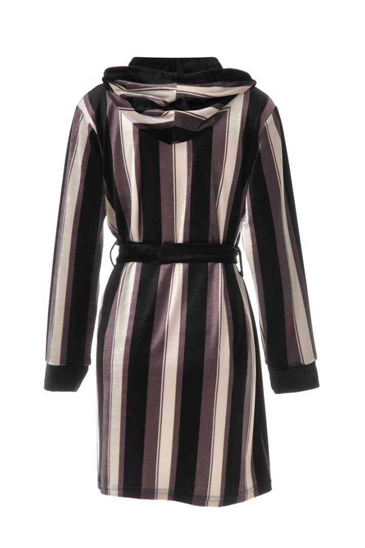 Picture of Striped Velvet Hoodie Robe - Multi