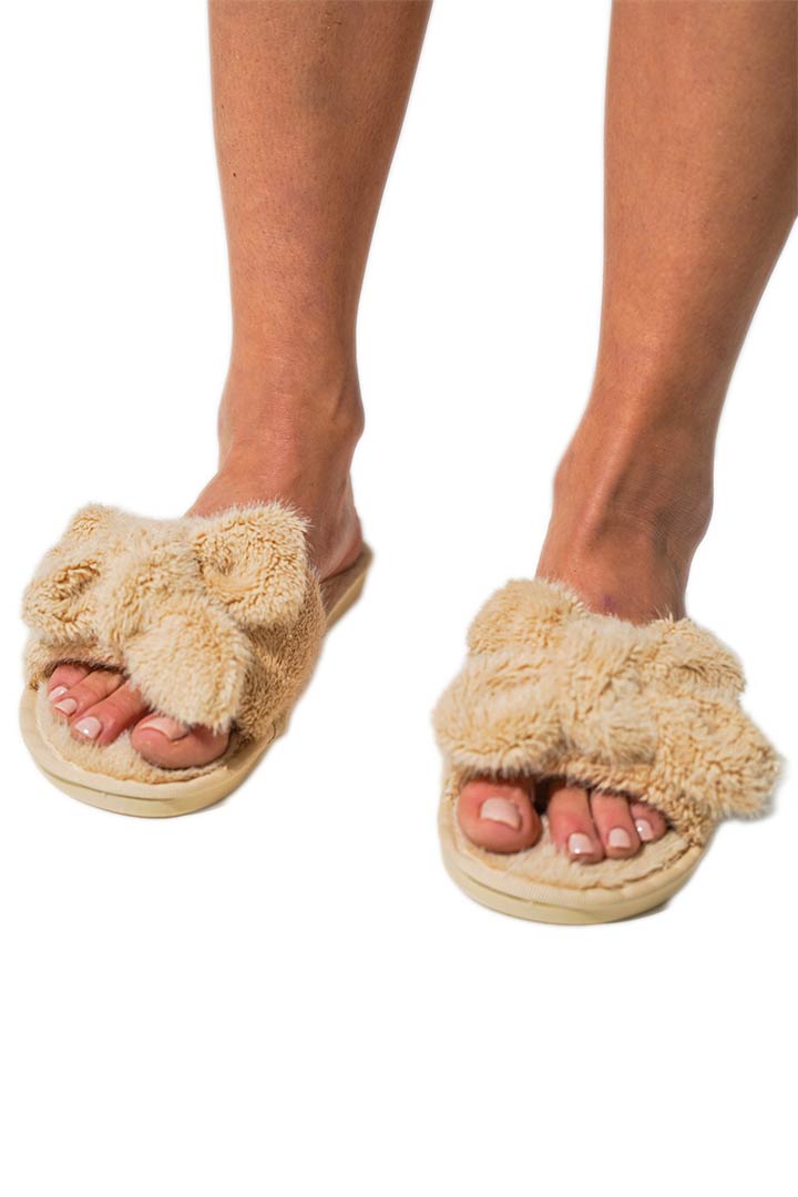 Picture of Bowknot Plush Slippers - Beige
