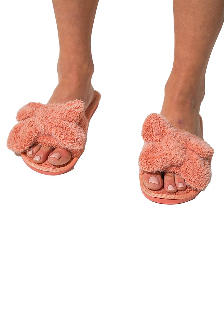 Picture of Bowknot Plush Slippers - Coral Pink