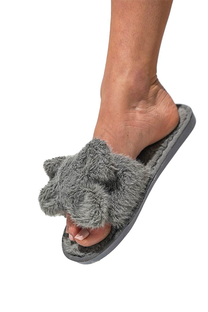 Picture of Bowknot Plush Slippers - Grey