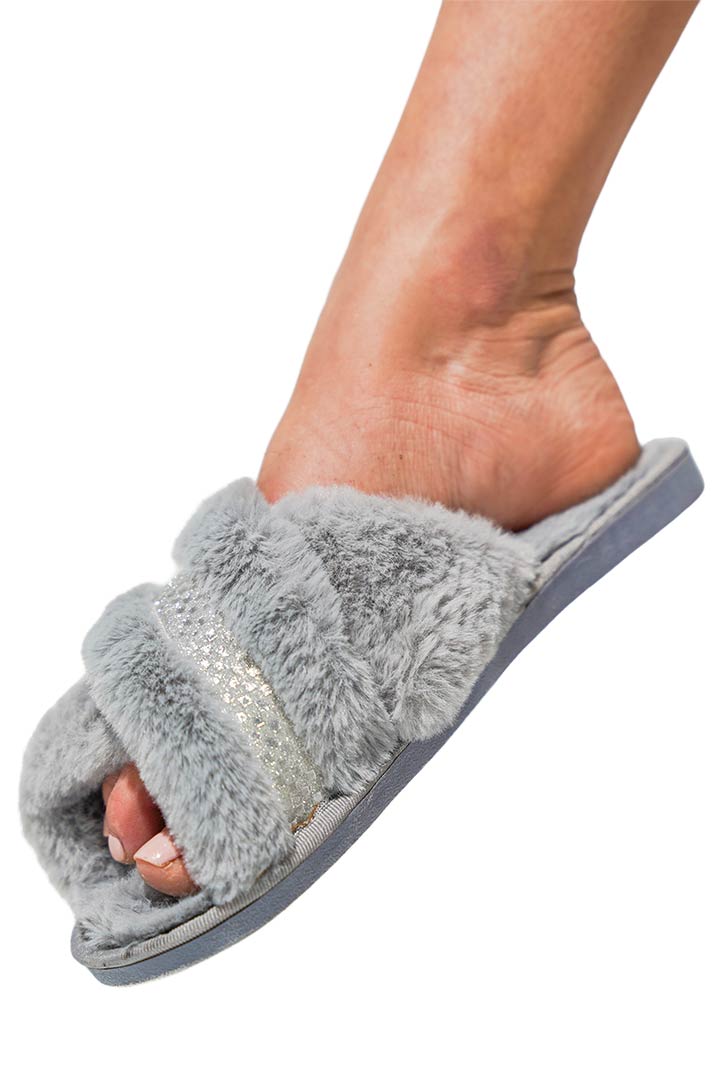 Picture of Crossover Furry Slippers - Grey